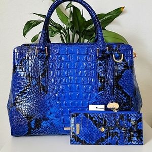 NWT Brahmin Small Finley Satchel Blue Viper Ombre Melbourne Leather bundle